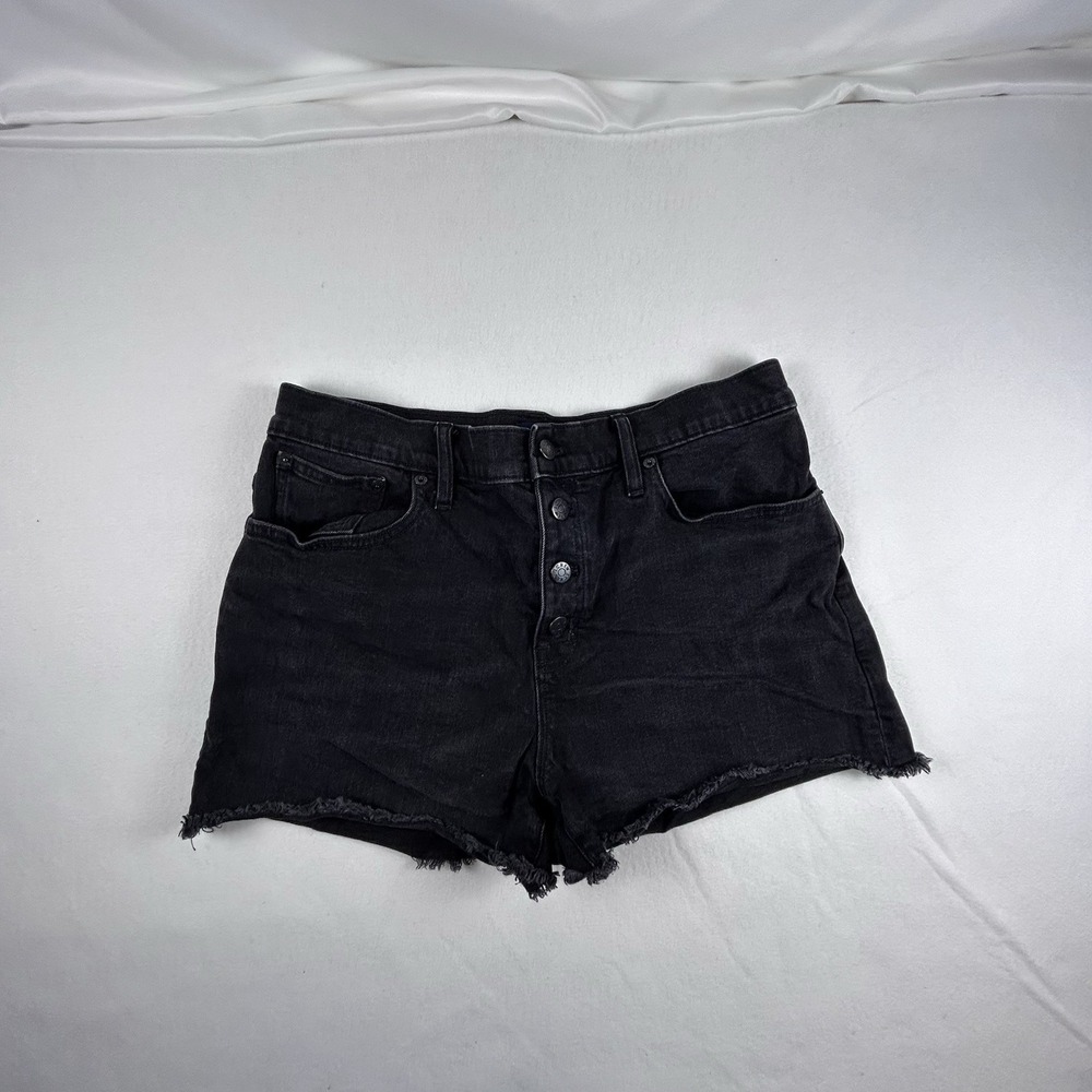 J Crew Women High Rise Boy Shorts 31 Blk Denim Cut Off Button Fly Stretch Cotton